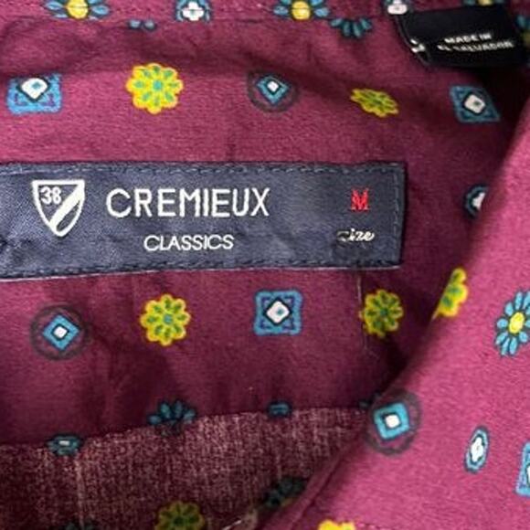 Cremieux Classics Men's Shirt M Burgundy Geometric Print Long Sleeve Button - Picture 3 of 10